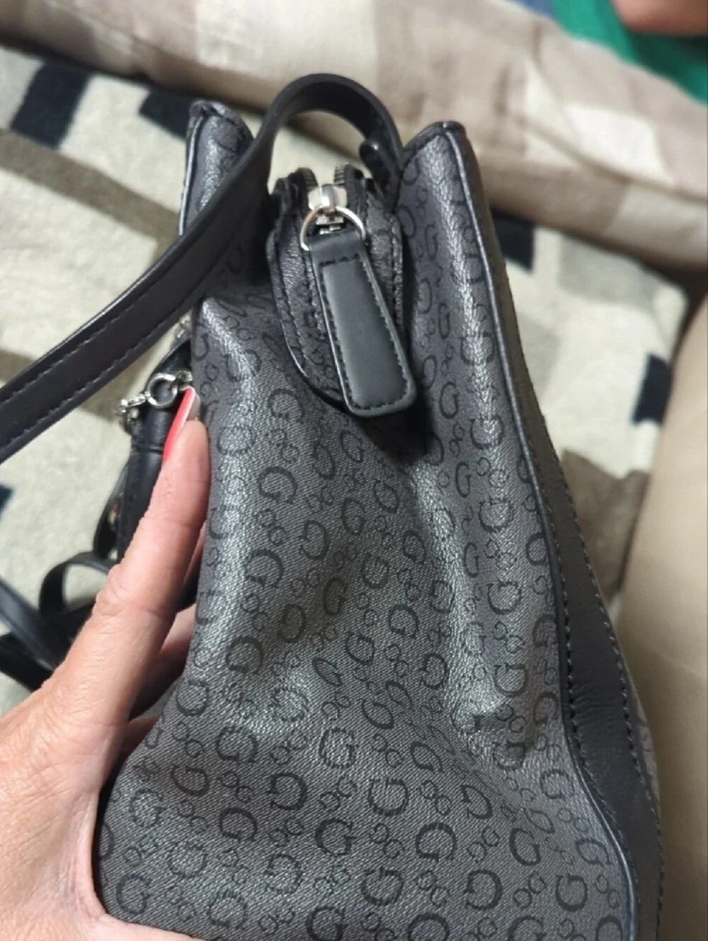Guess Black Signature Monogram Satchel with Charm